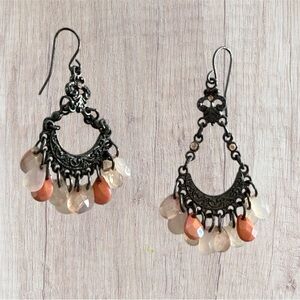 Bohemian Dangle Earrings with Peach and Cream Beads